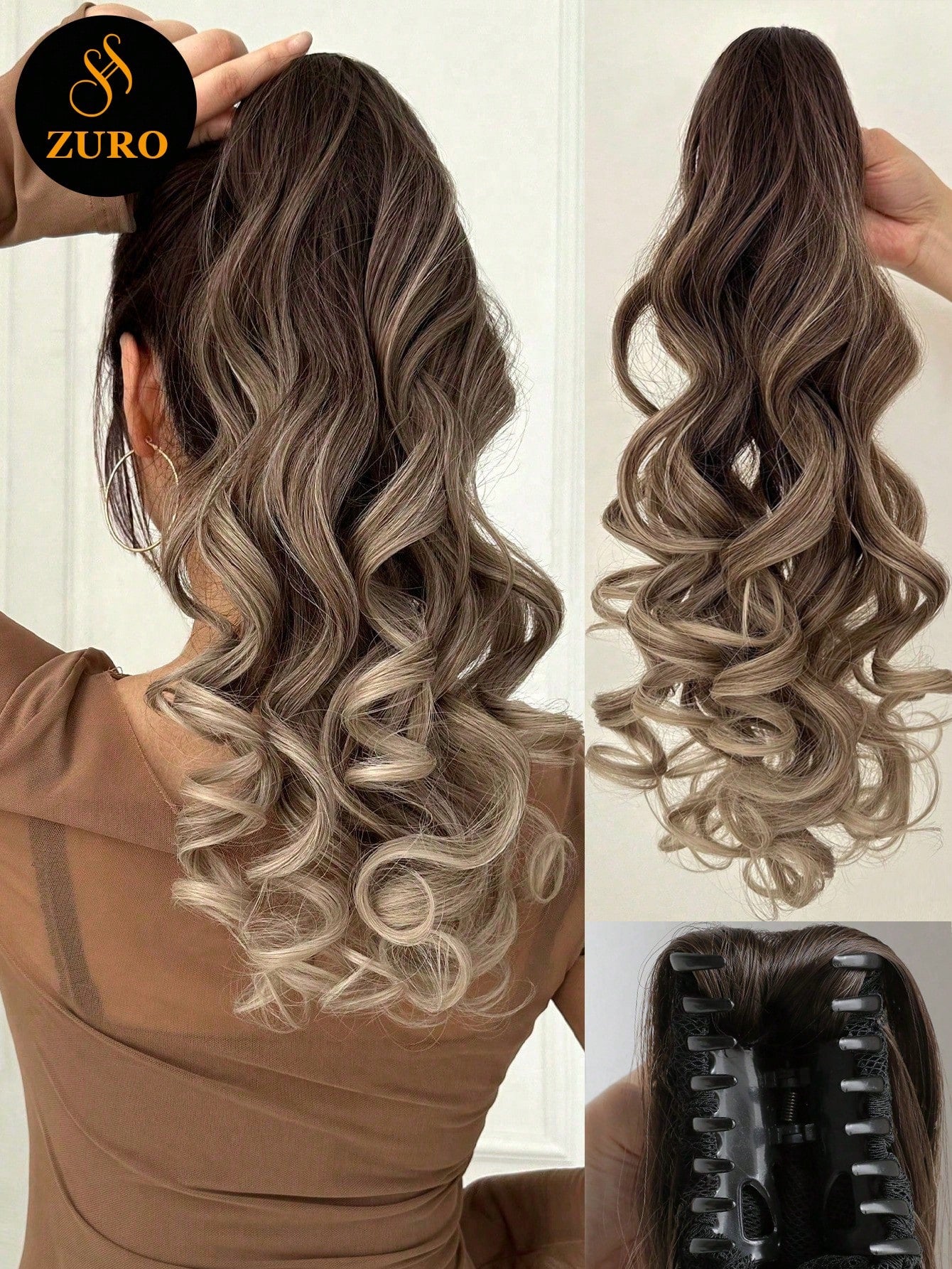 Claw Ponytail Extension Hair Accessories Light Brown 20-24 Inch Long Deep Wave Heat Resistant Fiber Synthetic Ponytail Hairpiece For Women Daily Used