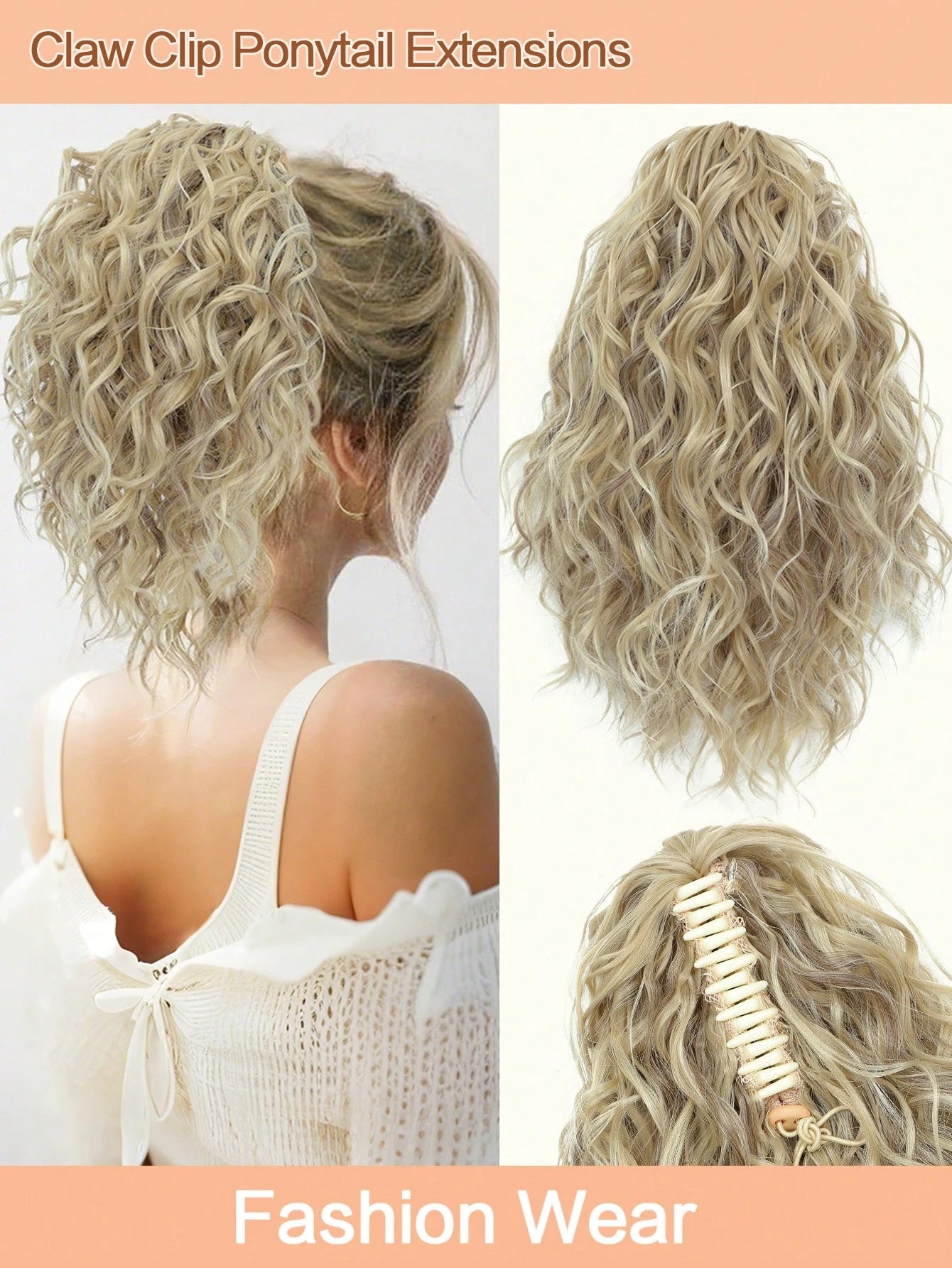 Curly Hair Ponytail Extension 12 Inch Claw Drawstring Ponytail Fake Hair Pieces Ginger Strawberry Blonde High Pony Tails Hair Extensions Synthetic Friendly Fiber For Women