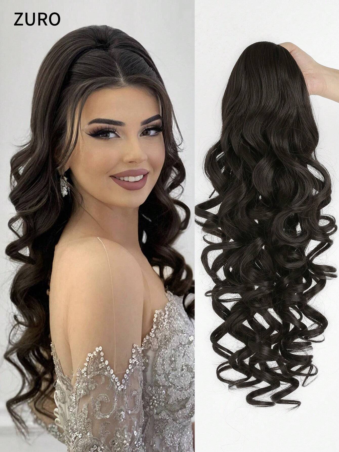 Claw Ponytail Extension Hair Accessories Light Brown 20-24 Inch Long Deep Wave Heat Resistant Fiber Synthetic Ponytail Hairpiece For Women Daily Used