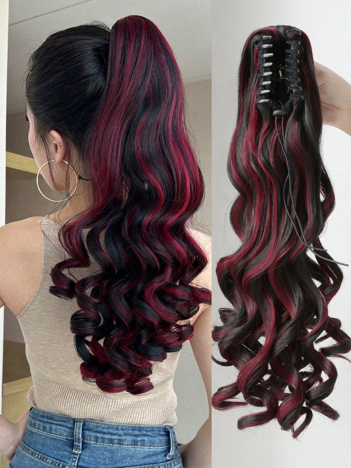 Claw Ponytail Extension Hair Accessories Light Brown 20-24 Inch Long Deep Wave Heat Resistant Fiber Synthetic Ponytail Hairpiece For Women Daily Used