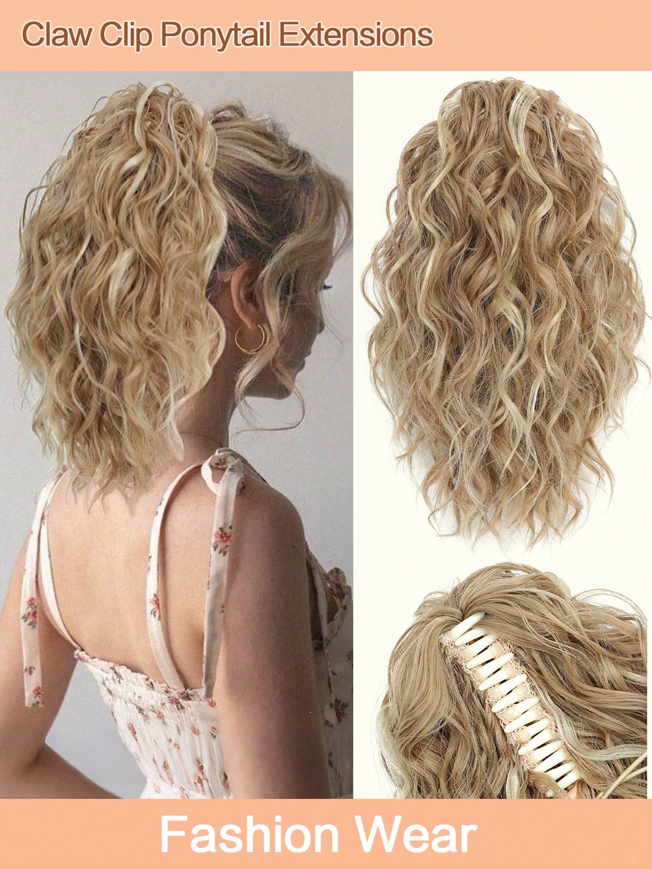 Curly Hair Ponytail Extension 12 Inch Claw Drawstring Ponytail Fake Hair Pieces Ginger Strawberry Blonde High Pony Tails Hair Extensions Synthetic Friendly Fiber For Women