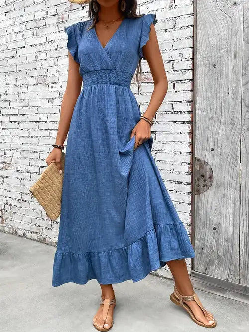 Directional Style Spring And Summer Waist-Cinching Flared Dress