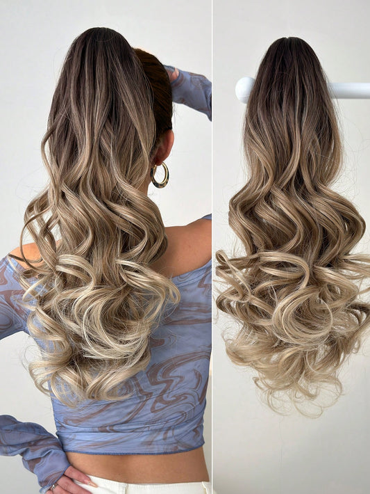 Claw Ponytail Extension Hair Accessories Light Brown 20-24 Inch Long Deep Wave Heat Resistant Fiber Synthetic Ponytail Hairpiece For Women Daily Used