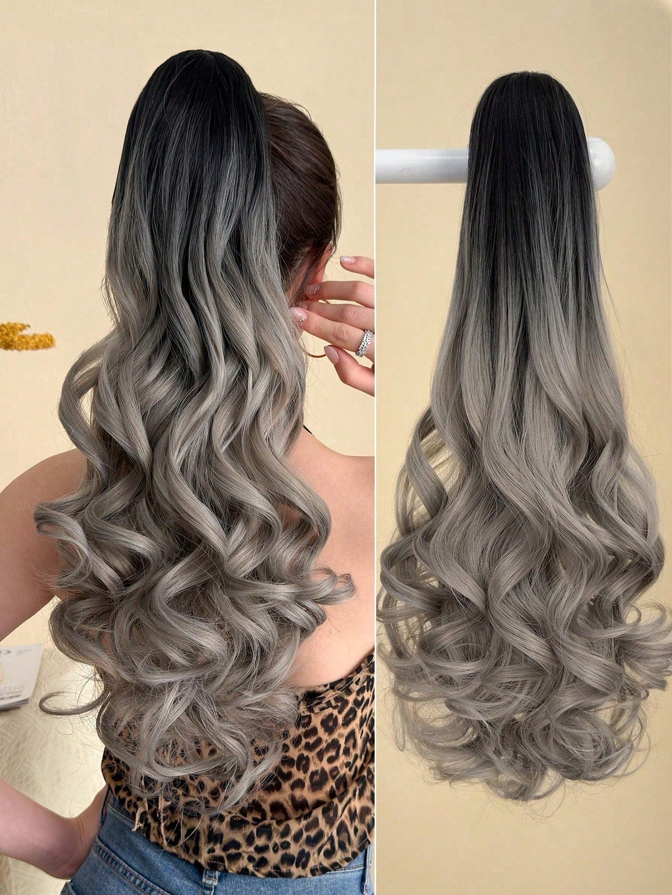 Claw Ponytail Extension Hair Accessories Light Brown 20-24 Inch Long Deep Wave Heat Resistant Fiber Synthetic Ponytail Hairpiece For Women Daily Used