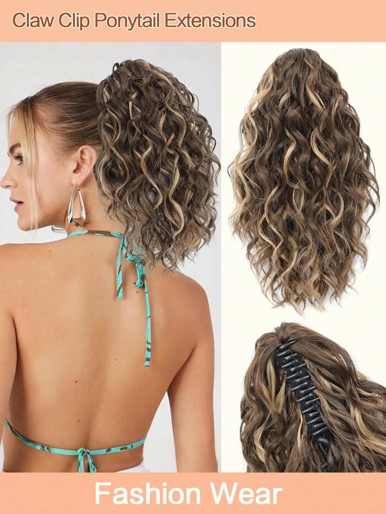 Curly Hair Ponytail Extension 12 Inch Claw Drawstring Ponytail Fake Hair Pieces Ginger Strawberry Blonde High Pony Tails Hair Extensions Synthetic Friendly Fiber For Women
