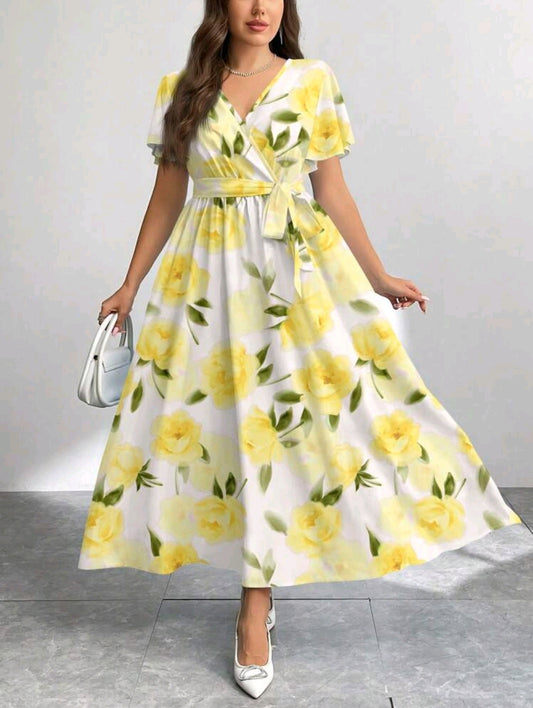 Privéa Plus Size Loose Vintage Floral Print Casual Dress