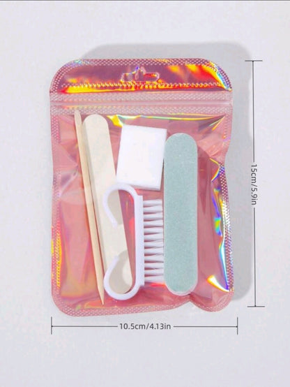 3/5 Packs ,Manicure And Pedicure Set, Mini Nail File And Orange Nail Stick Set, Double-Sided Nail File, Wooden Cuticle Pusher, Nail Cleaning Tools, Nail Stick, Nail Art Brush