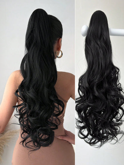 Claw Ponytail Extension Hair Accessories Light Brown 20-24 Inch Long Deep Wave Heat Resistant Fiber Synthetic Ponytail Hairpiece For Women Daily Used