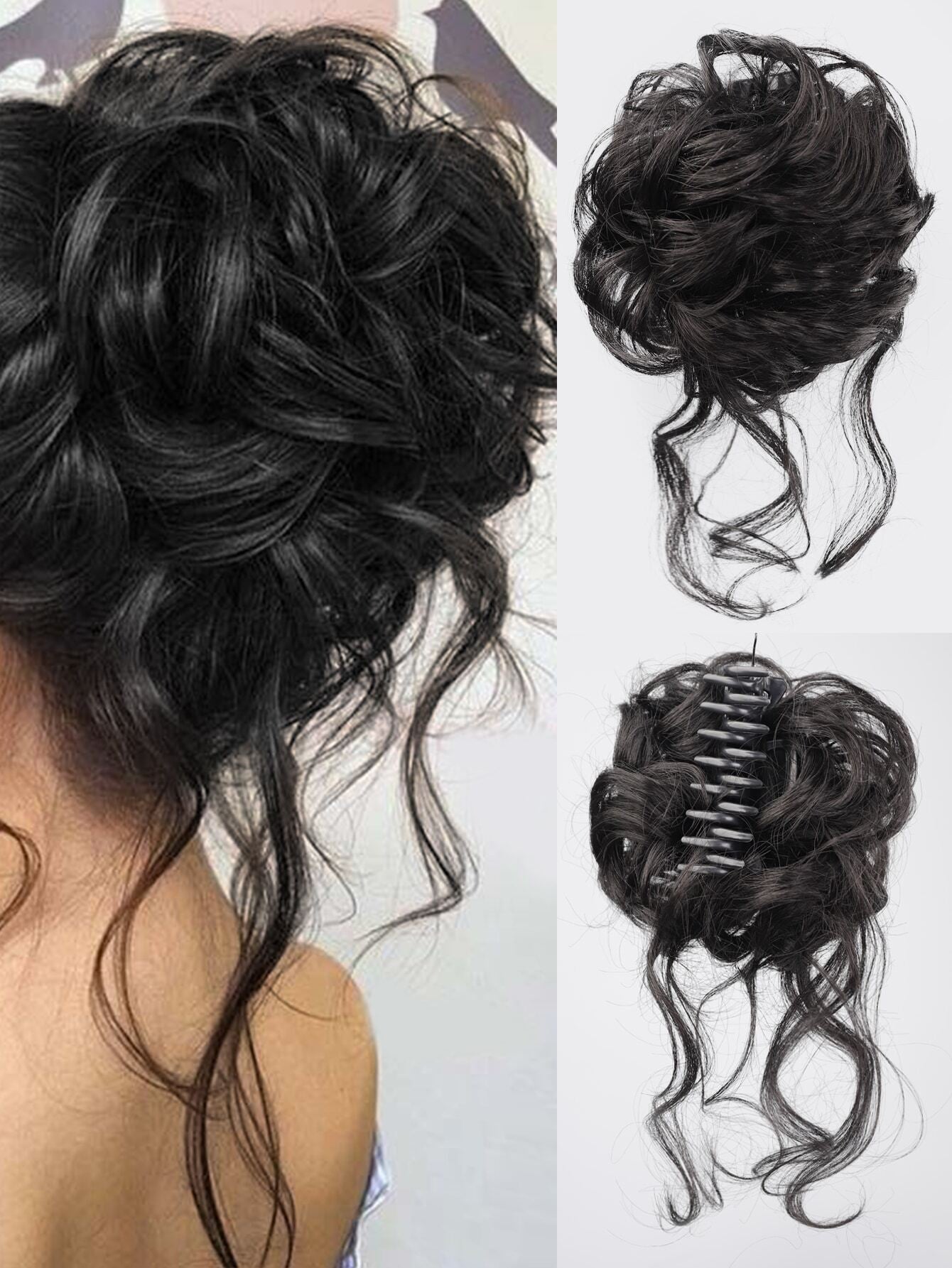 Synthetic Messy Curly Claw Hair Bun Chignon Hair Extensions Scrunchy Fake False Light Brown Hair With Tail For Women Hairpieces