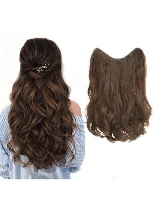 Synthetic Fiber V-Shaped Big Wave Hair Extensions For Caucasian Women, Invisible 4-Clips Hair Extensions, 20 Inches, Black/Brown