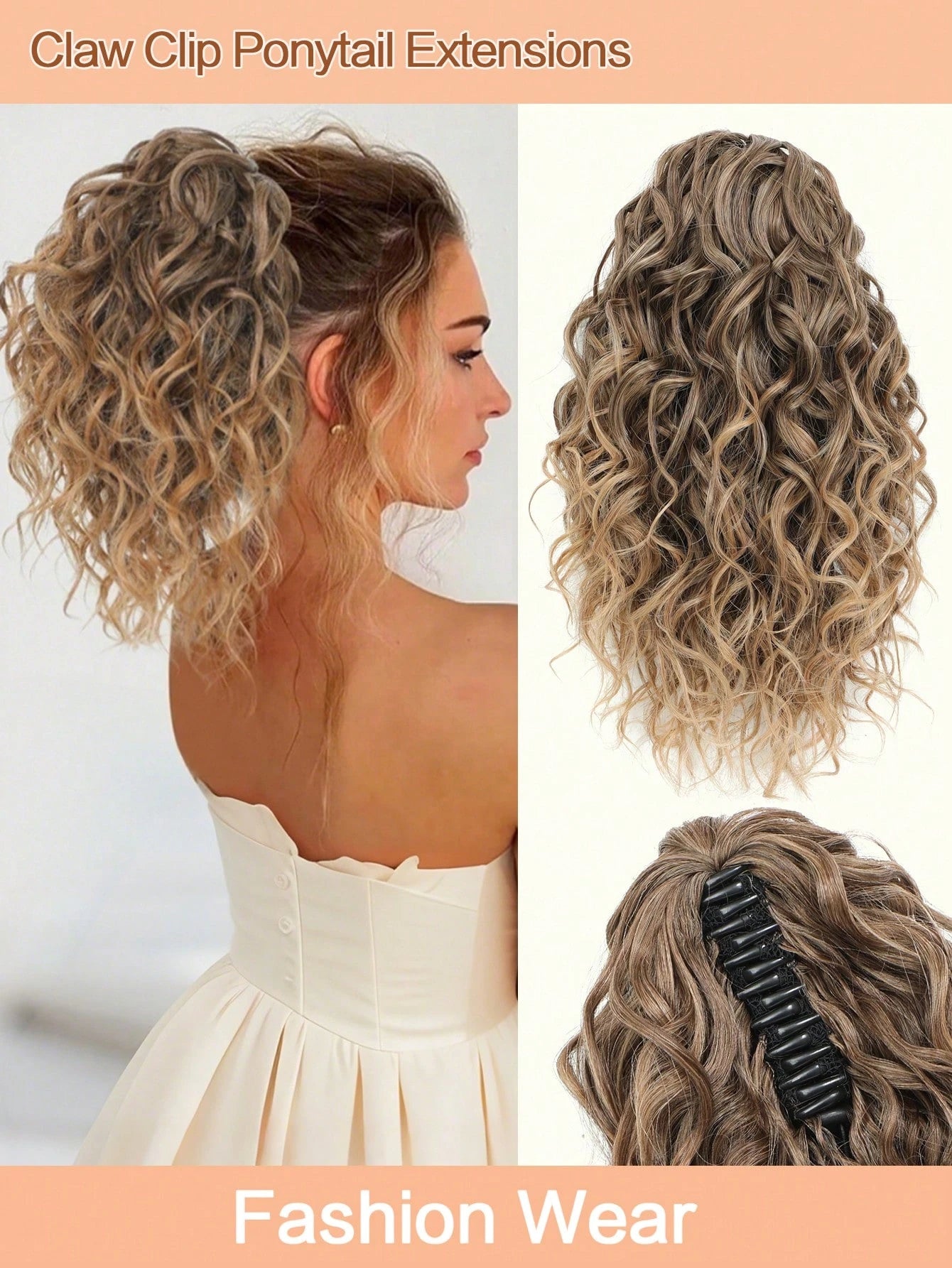 Curly Hair Ponytail Extension 12 Inch Claw Drawstring Ponytail Fake Hair Pieces Ginger Strawberry Blonde High Pony Tails Hair Extensions Synthetic Friendly Fiber For Women