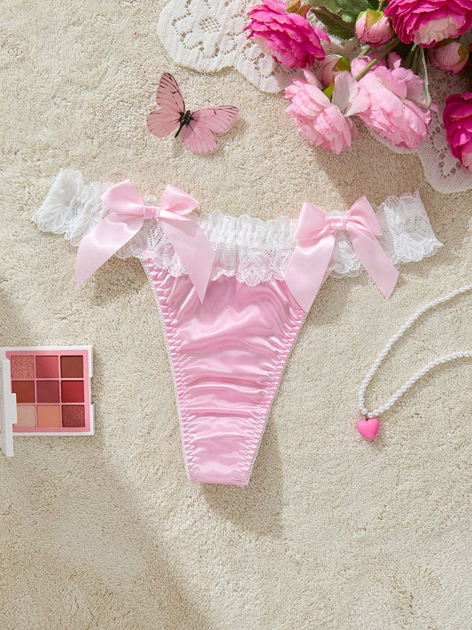 PetitDoll Plus Size Sexy Satin Lace Comfortable Stretchy Thong Panties