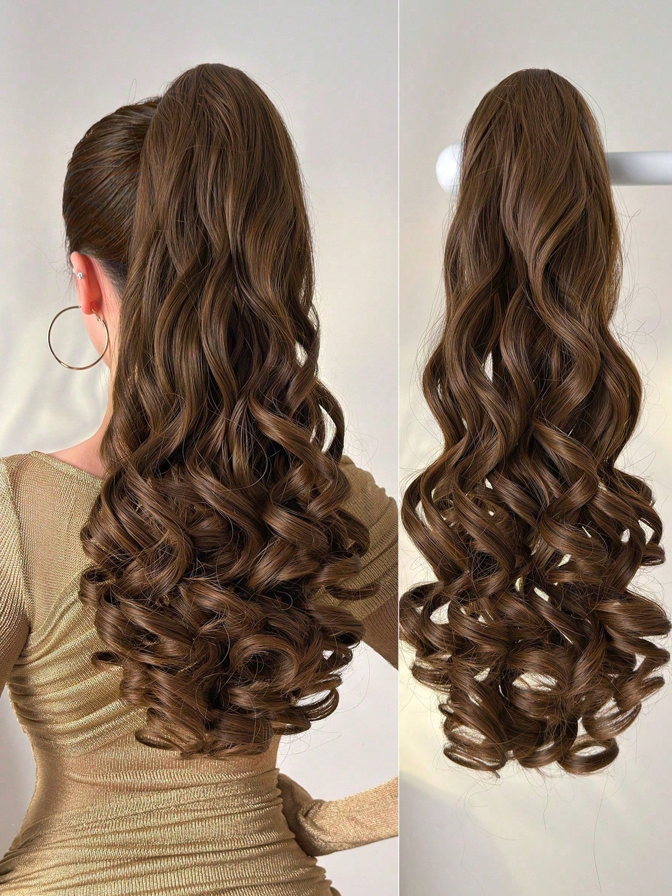 Claw Ponytail Extension Hair Accessories Light Brown 20-24 Inch Long Deep Wave Heat Resistant Fiber Synthetic Ponytail Hairpiece For Women Daily Used