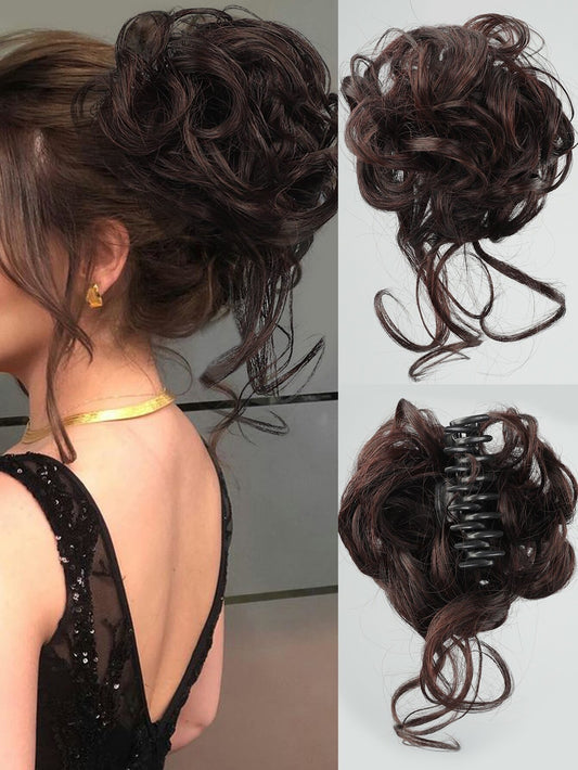 Synthetic Messy Curly Claw Hair Bun Chignon Hair Extensions Scrunchy Fake False Light Brown Hair With Tail For Women Hairpieces