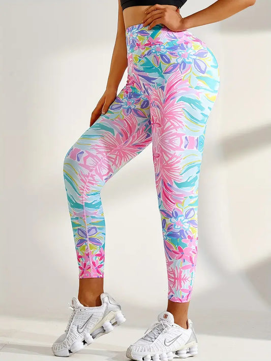 Women's High-Waist Tummy Control Yoga Leggings - Stretchy, Butt Lifting Workout Pants with Vibrant Print