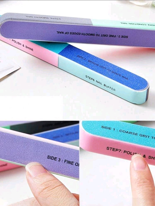 1pc Manicure Tools Colorful Seven-Sided Polished Nail File Manicure Edge File Frosted Shaping Polishing Strip For Manicure Salon