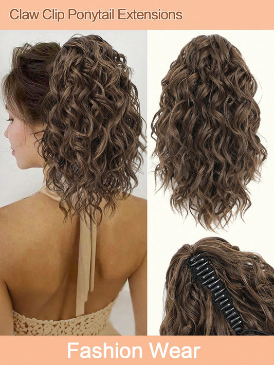 Curly Hair Ponytail Extension 12 Inch Claw Drawstring Ponytail Fake Hair Pieces Ginger Strawberry Blonde High Pony Tails Hair Extensions Synthetic Friendly Fiber For Women