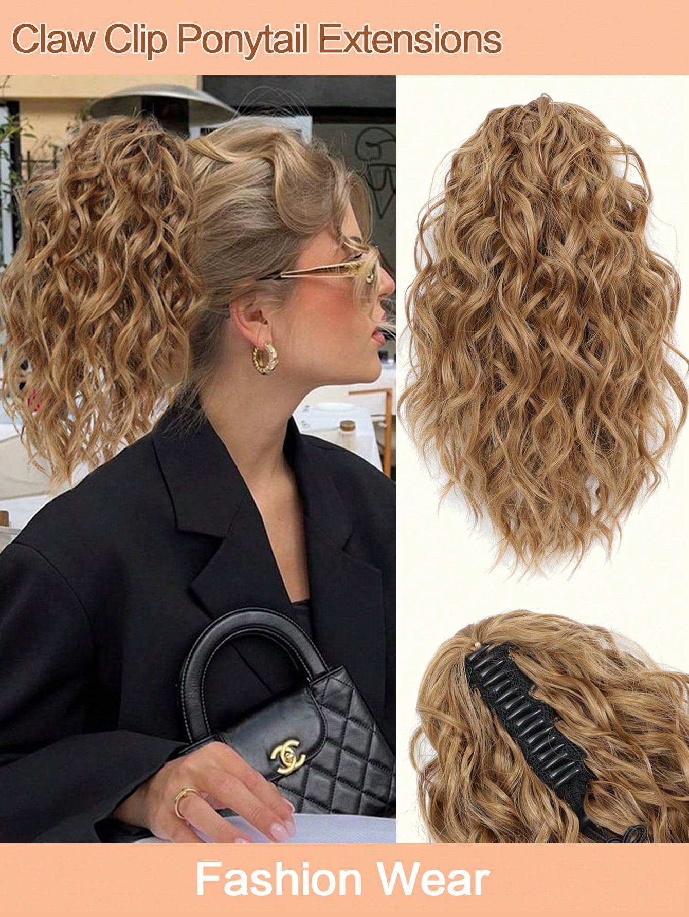 Curly Hair Ponytail Extension 12 Inch Claw Drawstring Ponytail Fake Hair Pieces Ginger Strawberry Blonde High Pony Tails Hair Extensions Synthetic Friendly Fiber For Women