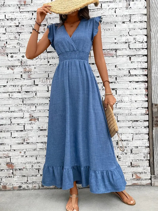 Directional Style Spring And Summer Waist-Cinching Flared Dress