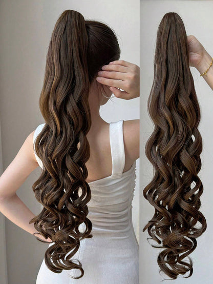 Claw Ponytail Extension Hair Accessories Light Brown 20-24 Inch Long Deep Wave Heat Resistant Fiber Synthetic Ponytail Hairpiece For Women Daily Used