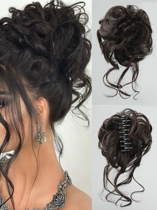 Synthetic Messy Curly Claw Hair Bun Chignon Hair Extensions Scrunchy Fake False Light Brown Hair With Tail For Women Hairpieces