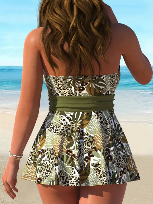 New Plus-Size Conservative Two-Piece Swimsuit Set for Hot Spring Vacations.